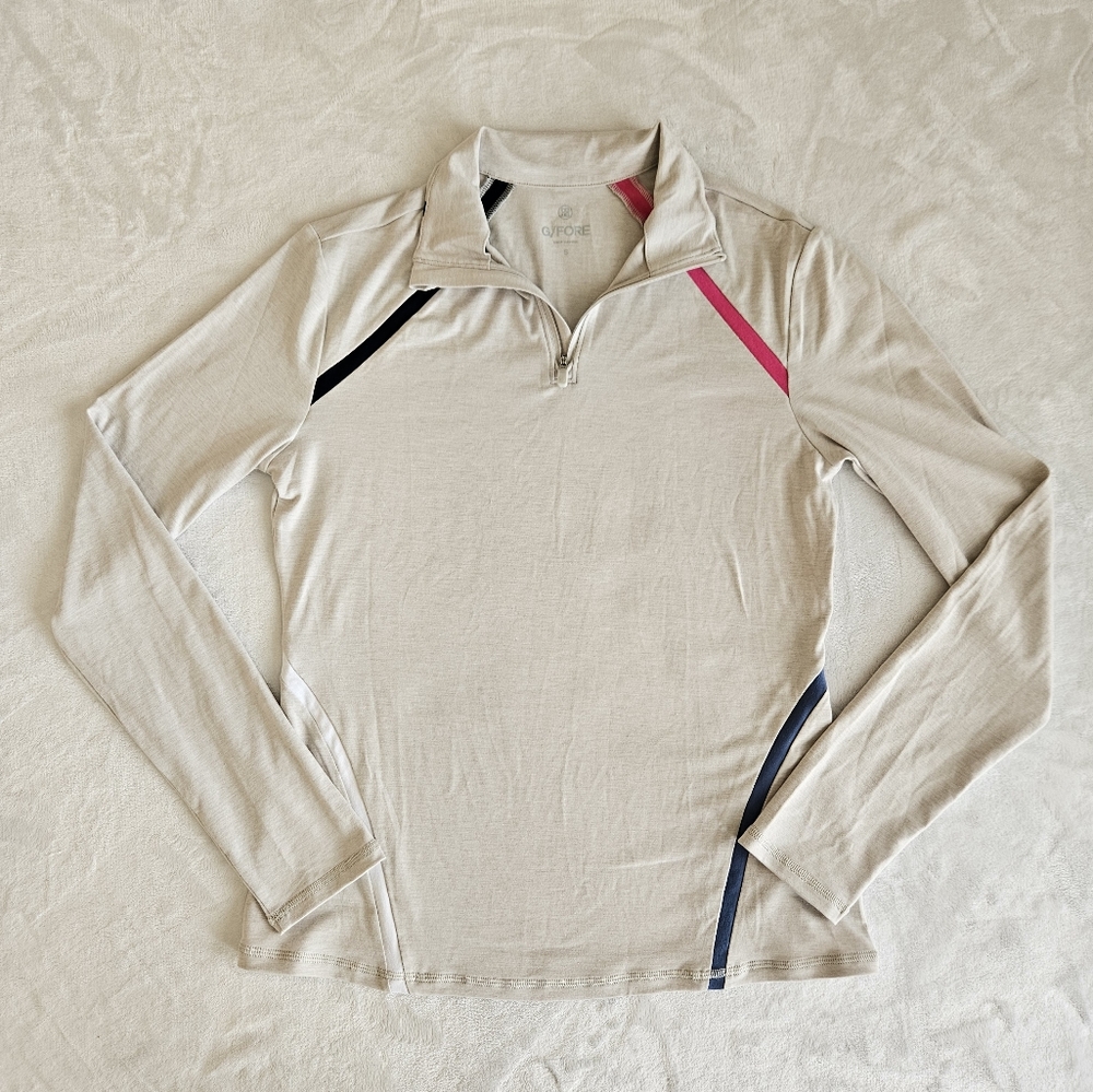 G/Fore Color Block Luxe Staple Golf Pullover Quarter Zip 2023 Beige size Small